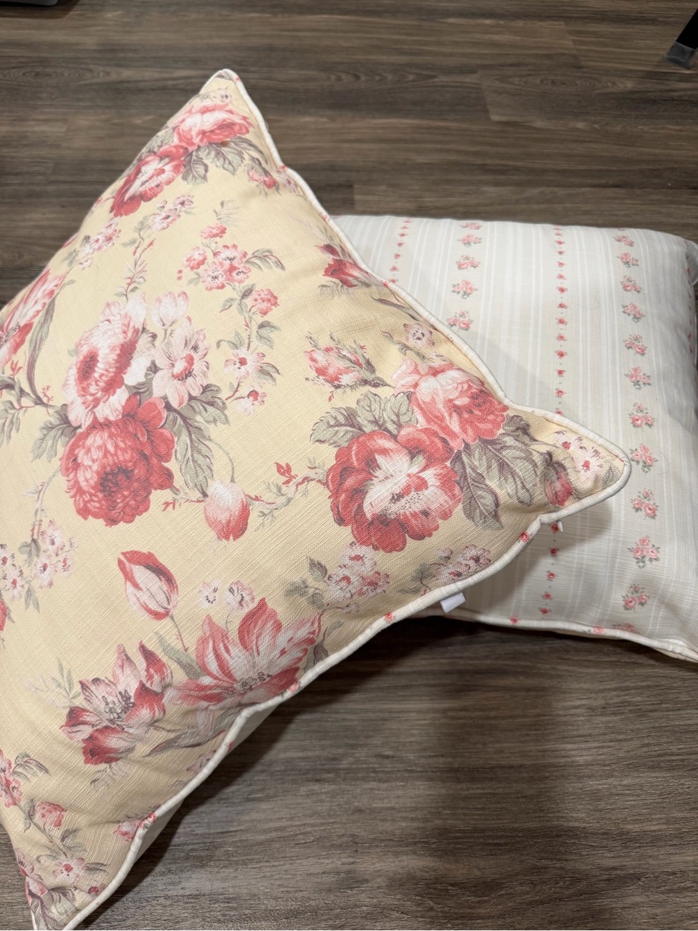 Floral Rose Cotton Throw Pillow - Cream and Pink
